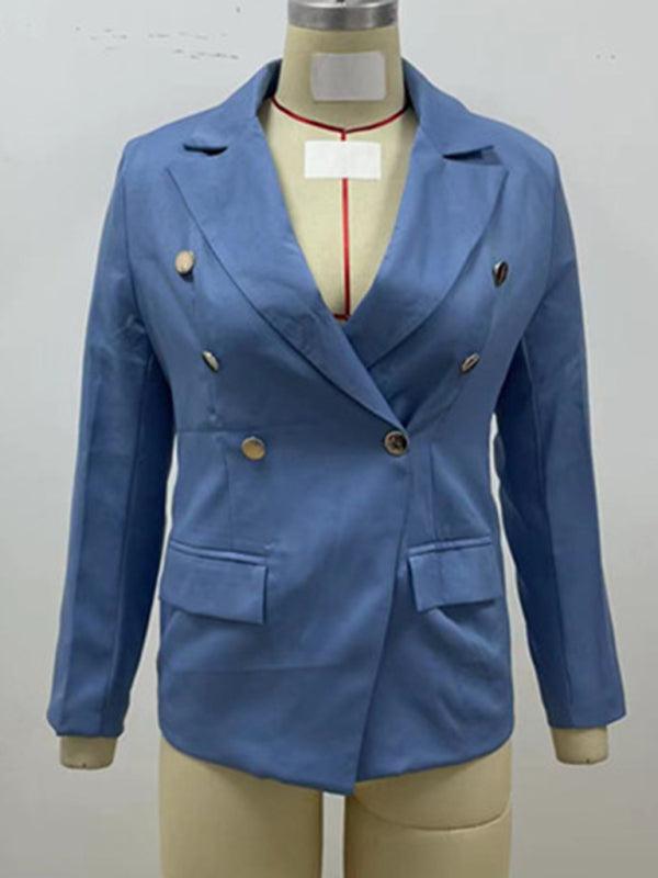 Women's Solid Color Double-breasted Blazer