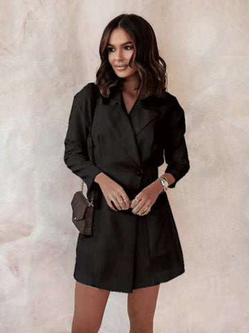 Women's Solid Color Long Sleeve Mini Blazer Dress