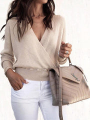 Women's Solid Color Crossover Wrap Rib Sweater