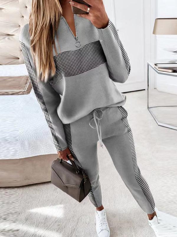 Women's Relaxed Colorblocked Zip Mock Neck; Sweatshirt With Matching Jogger Set