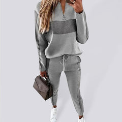 Women's Relaxed Colorblocked Zip Mock Neck; Sweatshirt With Matching Jogger Set