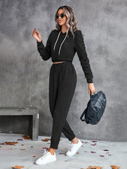New solid color casual pleated hooded long-sleeved suit