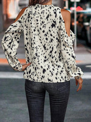 Women's Leopard Print V-neck Tie Front Cold-shoulder Top