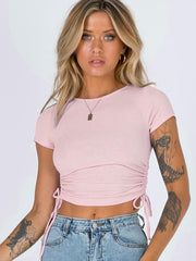 Women's Solid Color Ruched Side Crop T-shirt