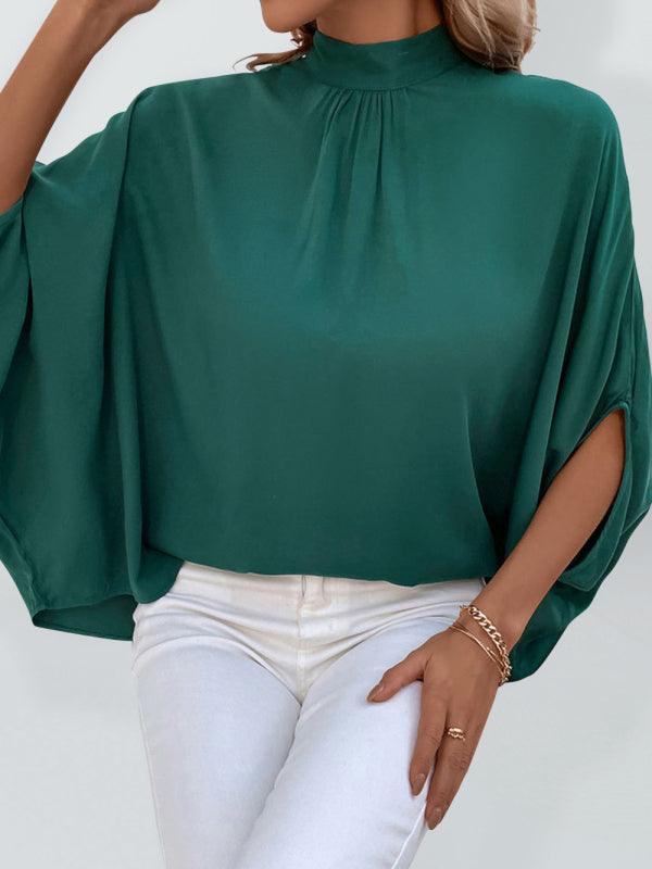 Women'sSolid color elegant turtleneck loose half sleeve blouse
