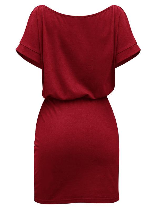 Drawstring Short Sleeve Pleated Knit Casual Versatile Comfortable Dress