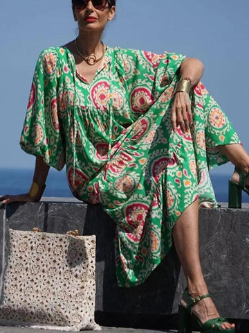 Women's Geometric Print Puff-sleeve Maxi Dress