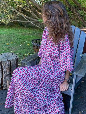 Women's Geometric Print Puff-sleeve Maxi Dress