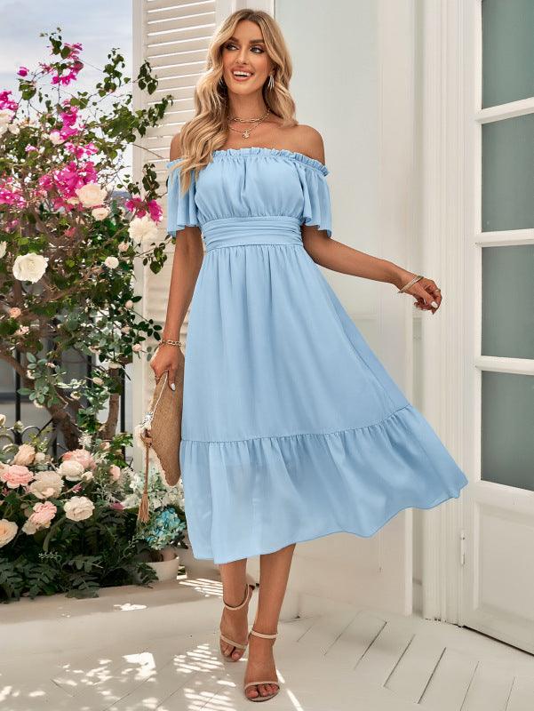 Women's Solid Color Off-the-shoulder Ruffle Dress