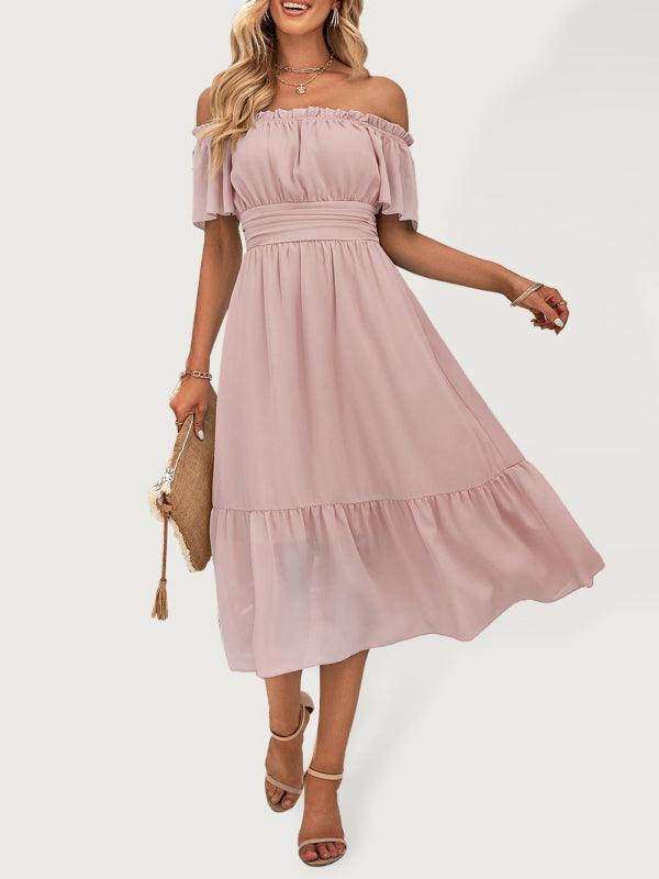 Women's Solid Color Off-the-shoulder Ruffle Dress