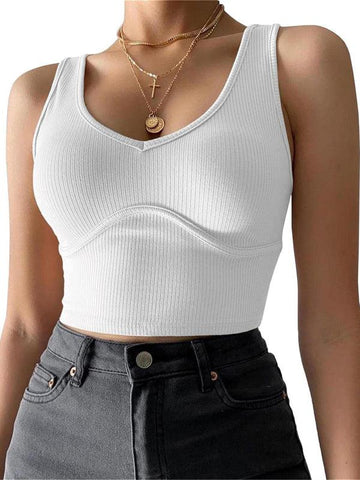 Women's V-Neck Stitching Stretch Solid Color Knit Tank Top