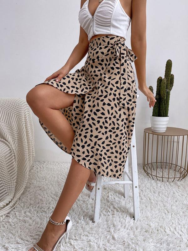Women's casual all-match temperament polka dot print slit skirt