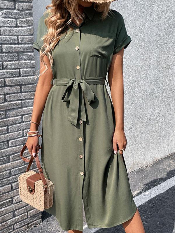 Women's Solid Color Short Sleeve Shirtdress