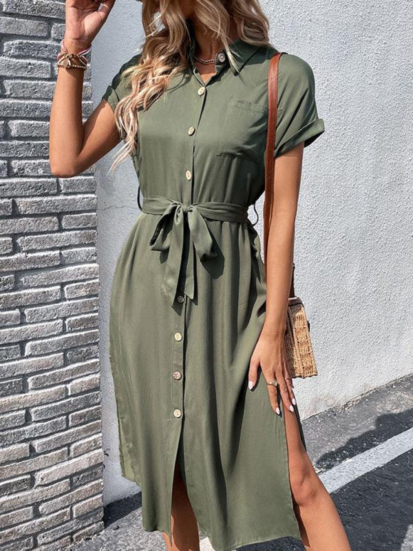Women's Solid Color Short Sleeve Shirtdress