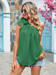 Women's Solid Color One-shoulder Ruffle Bow Blouse