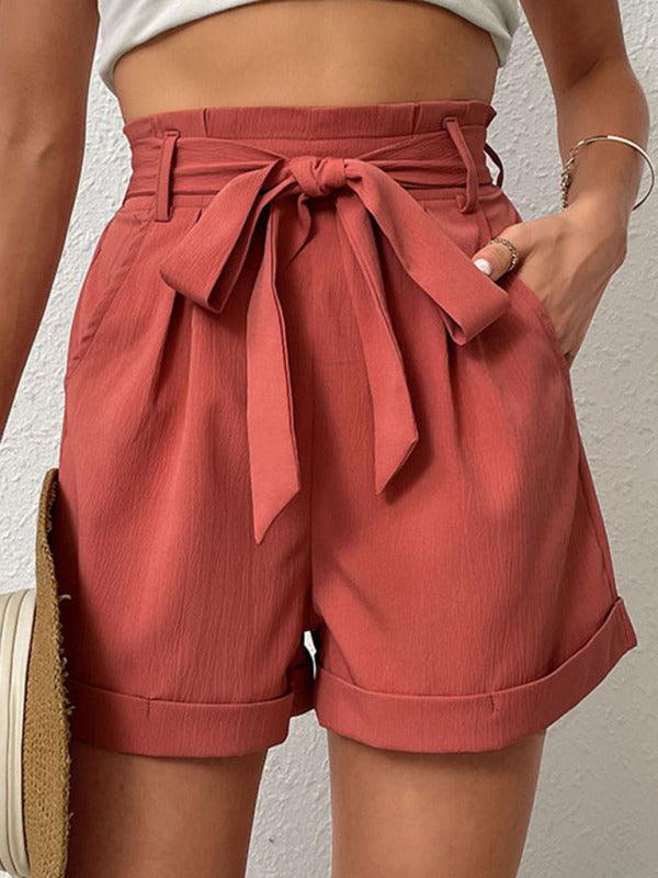 Women’s Solid Color Tie Waist Knit Shorts