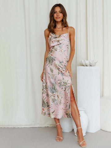 Women's Satin Sling Sexy Floral Midi Dress