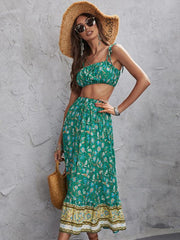 Women's Ethnic Printed Sling Top + Skirt Two-Piece Set