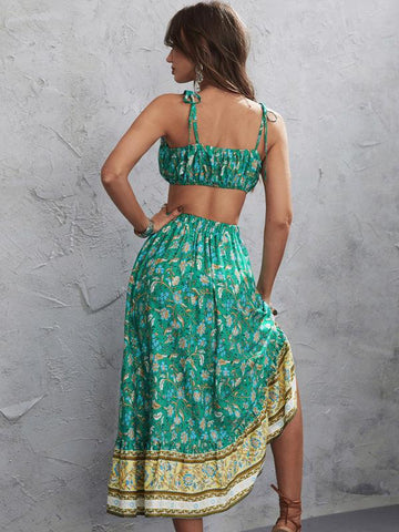 Women's Ethnic Printed Sling Top + Skirt Two-Piece Set