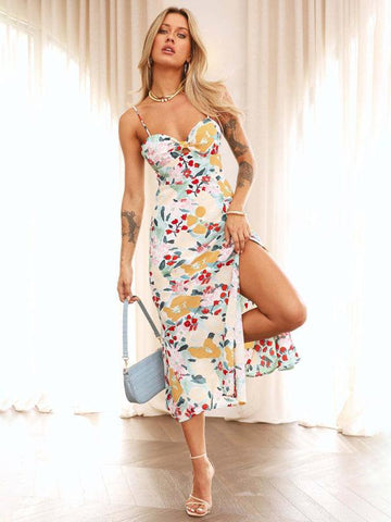 Women's Printed Elegant Slip Midi Dress