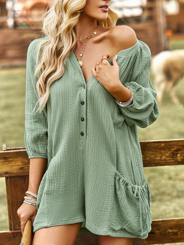 Women's solid color casual loose cotton and linen jumpsuit