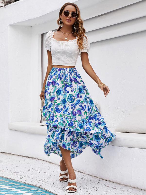 Casual Holiday Bohemian Floral Mid Length Skirt