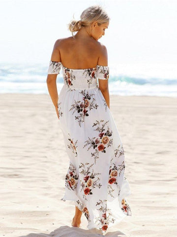 Women's printed one-shoulder strapless chiffon printed slit dress