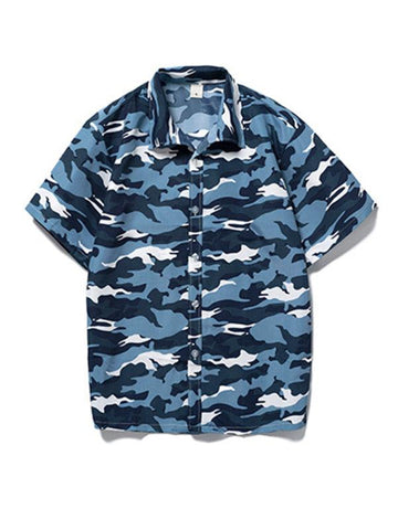 Men's Floral Print Short Sleeve Button-Up Shirt