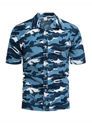 Men's Floral Print Short Sleeve Button-Up Shirt