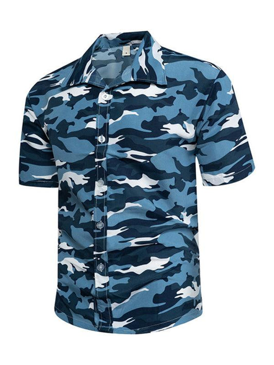 Men's Floral Print Short Sleeve Button-Up Shirt