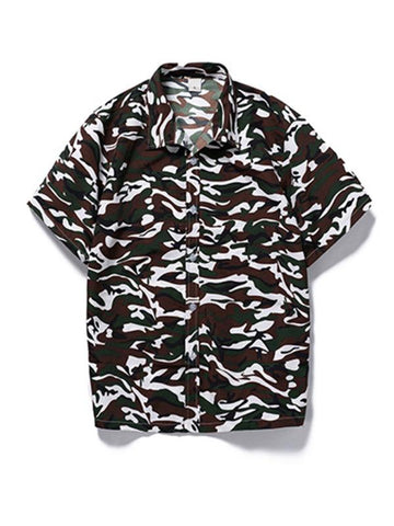 Men's Floral Print Short Sleeve Button-Up Shirt