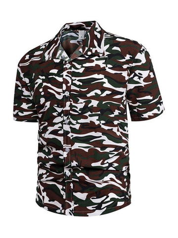 Men's Floral Print Short Sleeve Button-Up Shirt