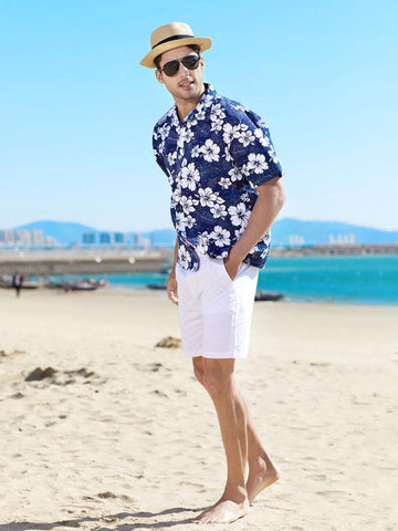 Men's Floral Print Short Sleeve Button-Up Shirt