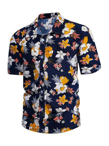 Men's Floral Print Short Sleeve Button-Up Shirt