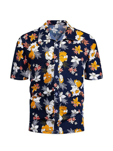 Men's Floral Print Short Sleeve Button-Up Shirt