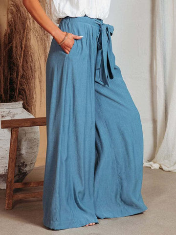 Women's Solid Color Drawstring Knot Wide Leg Trousers