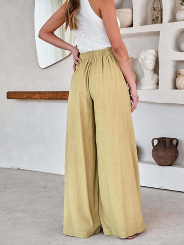 Women's Solid Color Drawstring Knot Wide Leg Trousers