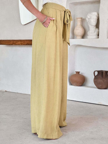 Women's Solid Color Drawstring Knot Wide Leg Trousers