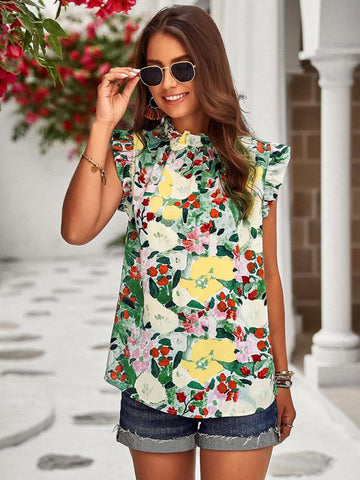 Loose Casual Top Sleeveless Floral Shirt