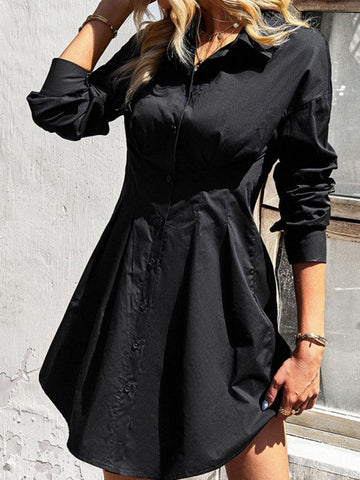 Ladies Fashion Solid Color Shirt Dress