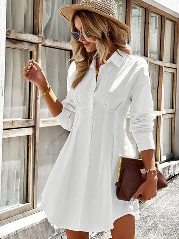 Ladies Fashion Solid Color Shirt Dress