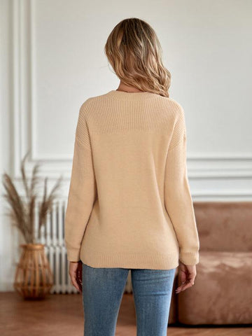 Loose Round Neck Long Sleeve Ladies Sweater