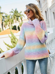 New Ladies Rainbow Pullover Turtleneck Long Sleeve Sweater