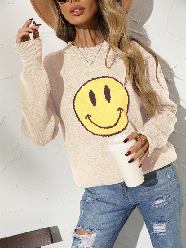 New Round Neck Loose Smile Knit Pullover Sweater