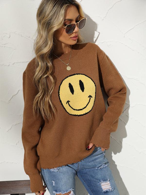 New Round Neck Loose Smile Knit Pullover Sweater