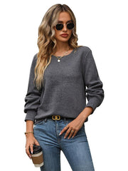 Women's Solid Color Long Sleeve Textured Sweatshirt