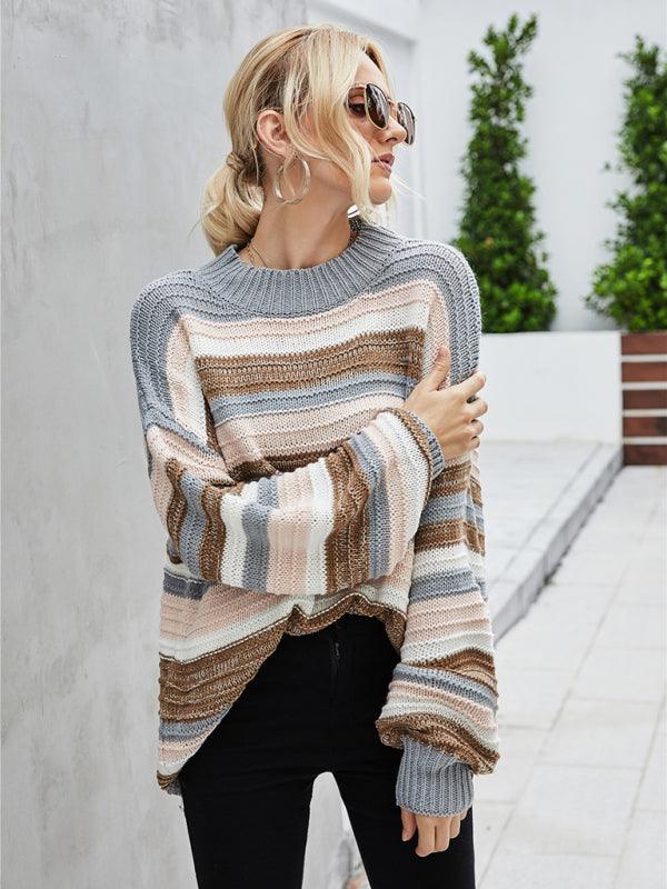 Pullover plus size women's sweater knitted patchwork sweater