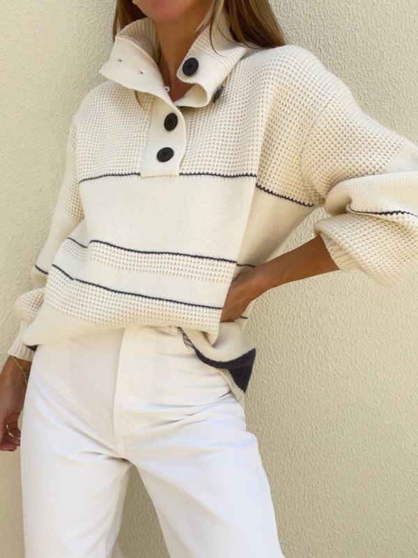 Women's high-end striped loose outer sweater