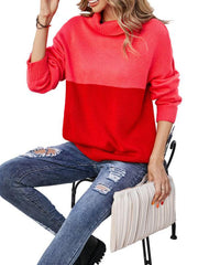 Women's new trendy contrasting color turtleneck pullover sweater