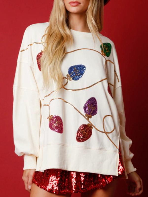 New women's Christmas sequined long-sleeved pullover sweatshirt
